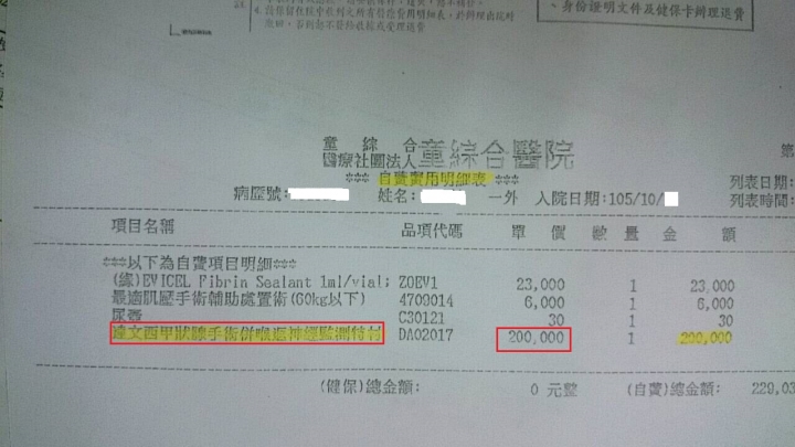 達文西手術賠例,終身醫療跟終身手術賠多少?