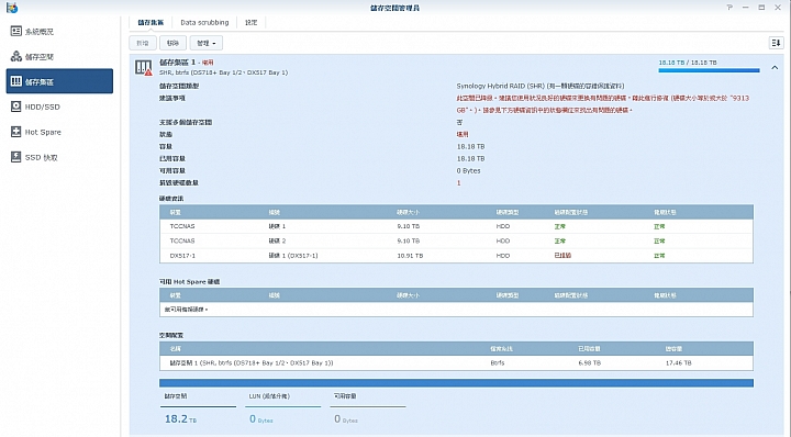 Synology DS718+ 搭配 DX517 發生【儲存空間毁損】