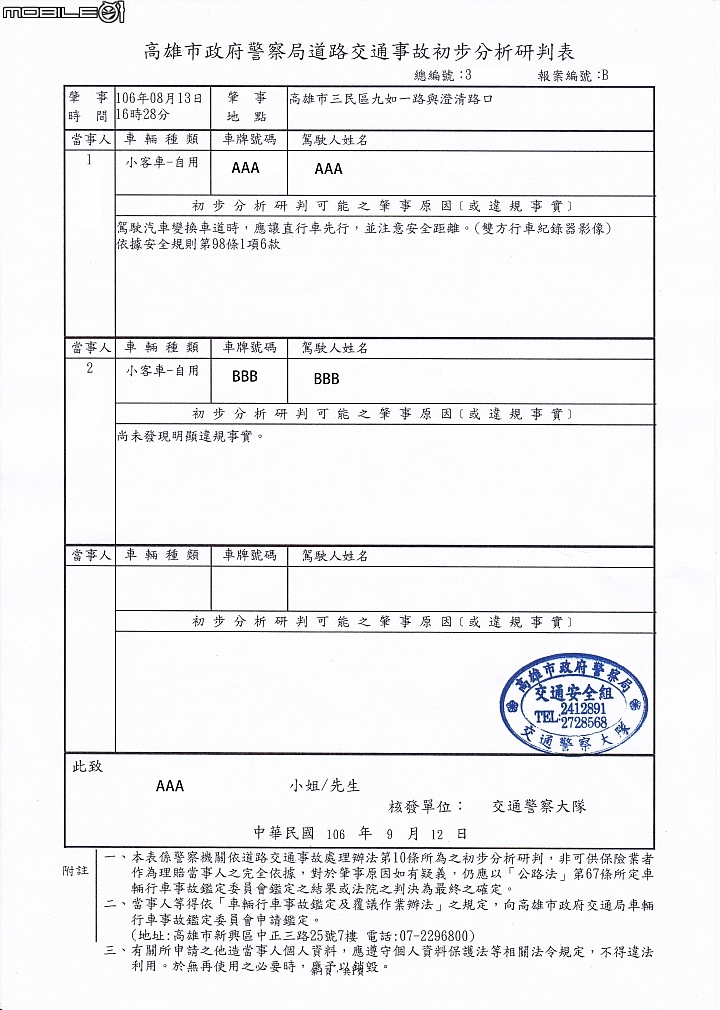 求救『車禍鑑定』這路段該怎麼開才對?