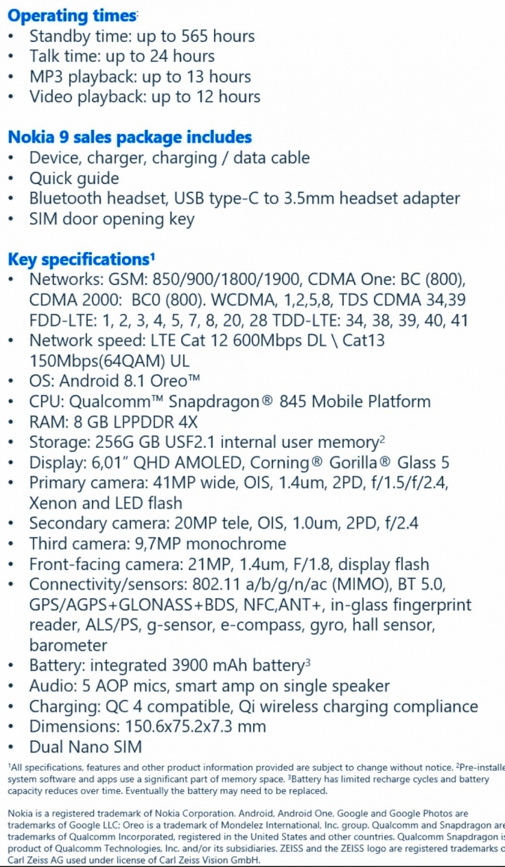 4100萬畫素、蔡司四鏡頭!Nokia 9 曝光?