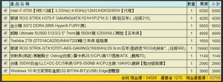 55k 想組吃雞電腦, 這樣的菜單可以嗎?