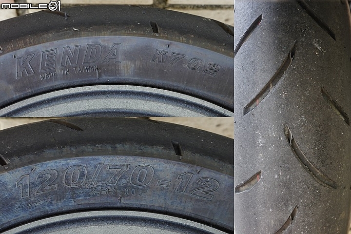 SYM FNX 125 外觀介紹:後輪輪胎的規格也是 KENDA 建大輪胎的 K702 系列輪胎,規格為 120/70-12,胎紋可以參考右側 SYM FNX 125 外觀介紹:後輪輪胎的規格也是 KENDA 建大輪胎的 K702 系列輪胎,規格為 120/70-12,胎紋可以參考右側