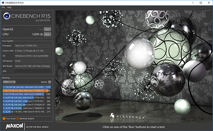 i7-8750H INTEL XTU 挑戰短跑極限-CINEBENCH R15 1205