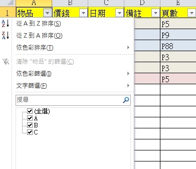 Excel篩選表單設定