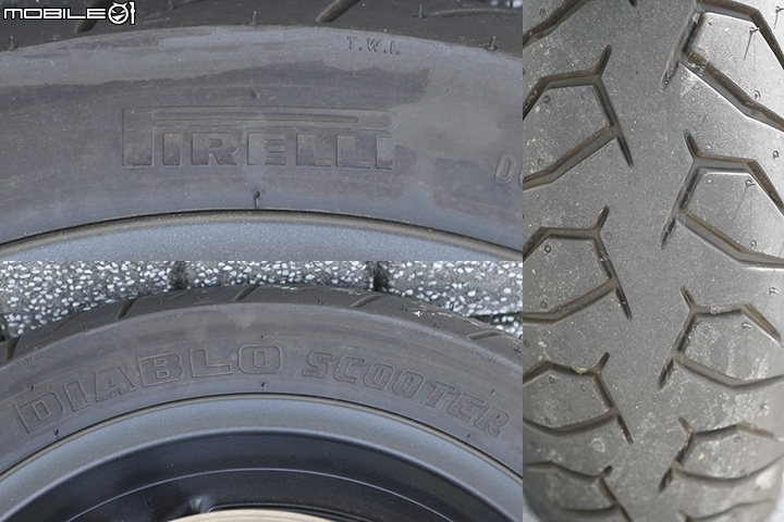 2018 Honda NSS300 後輪配胎同是 PIRELLI 倍耐力的 DIABLO SCOOTER 系列輪胎,規格為 140/70R14,胎紋參考右側。 2018 Honda NSS300 後輪配胎同是 PIRELLI 倍耐力的 DIABLO SCOOTER 系列輪胎,規格為 140/70R14,胎紋參考右側。