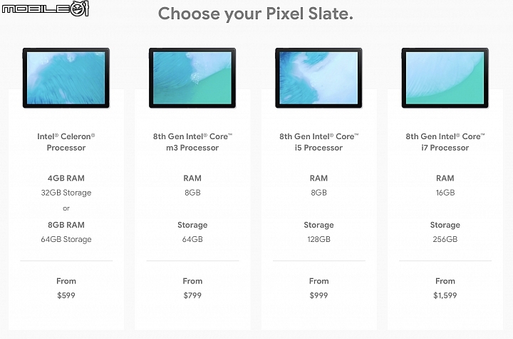 Google Pixel Slate 平板電腦,主要規格與售價對照表。 Google Pixel Slate 平板電腦,主要規格與售價對照表。