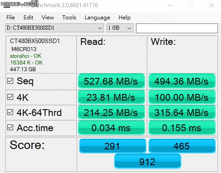 Crucial BX500 SATA SSD固態硬碟-AS SSD Benchmak測試 Crucial BX500 SATA SSD固態硬碟-AS SSD Benchmak測試