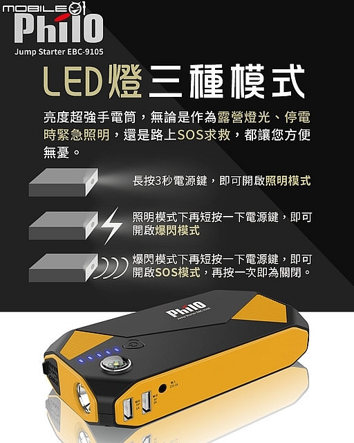 開箱(多用途法寶)【PHILO飛樂】【EBC-9105 汽柴油救車行動電源】(救我救我救救我的車)。