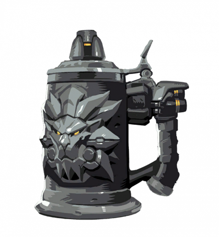 「Reinhardt Stein」萊因哈特啤酒杯的造型,其實是《鬥陣特攻》中萊因哈特專屬的一項噴漆,所以這個杯子就是將噴漆實體化的商品 「Reinhardt Stein」萊因哈特啤酒杯的造型,其實是《鬥陣特攻》中萊因哈特專屬的一項噴漆,所以這個杯子就是將噴漆實體化的商品