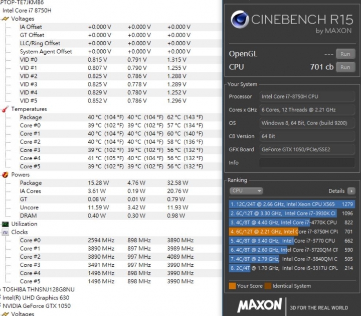 ASUS的FX504GD 居然能跑出這樣驚人的成積