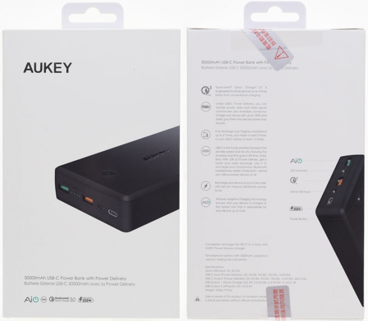 AUKEY PB-Y7雙系統PD+QC快充行動電源開箱