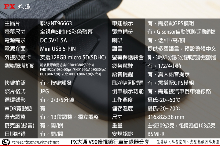 【完美融入車室空間、完整記錄行車動態】PX大通V90後視鏡雙鏡頭行車紀錄器使用分享