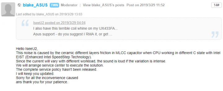有關ZenBook UX433FN 的 Coil Whine 或是所謂的電流聲