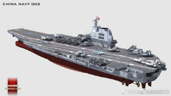 中國003航母,電磁彈射+70多架艦載機