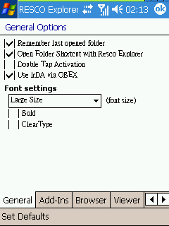 Resco Explorer 2003 5.12設定畫面