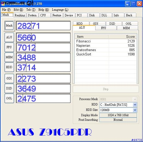 [分享]ASUS Z91C5PDR(華碩25000元內超值文書機種)補上與2603效能差異圖