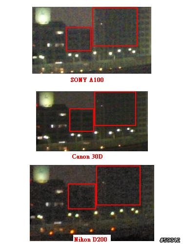 α100 vs D200 vs 30D ISO1600