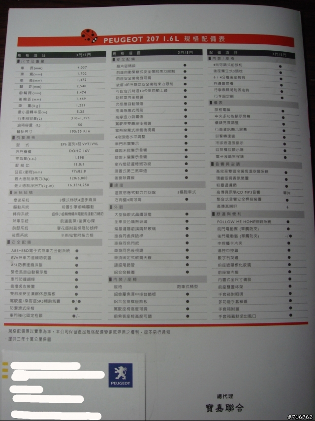 PEUGEOT 207 型錄