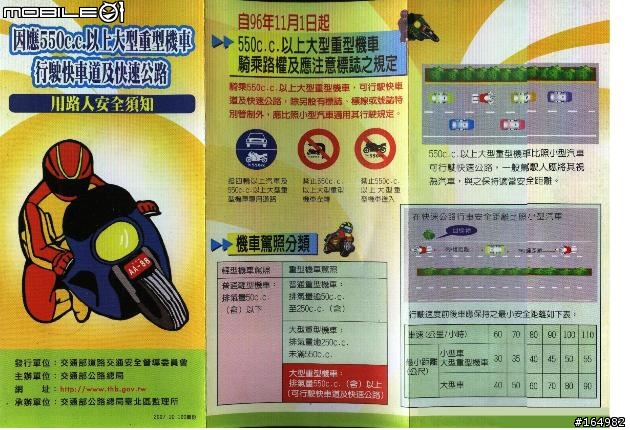 十一月一日 550CC以上大型重型機器腳踏車行駛快車道及快速道路用路人須知