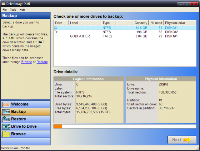 免費的備份還原軟體，DriveImage XML