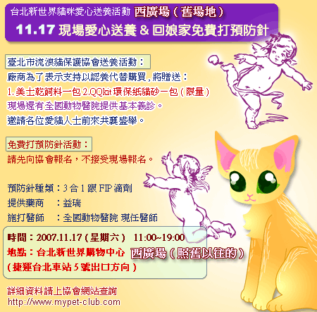 11/17星期六~台北市流浪貓保護協會現場貓咪送養活動