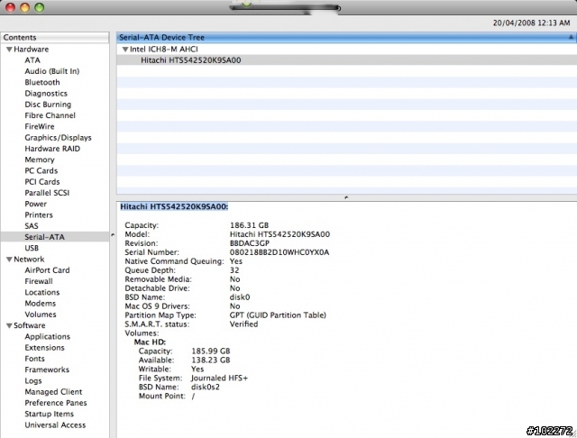 mbp 15 Hitachi HTS542520K9SA00 harddisk