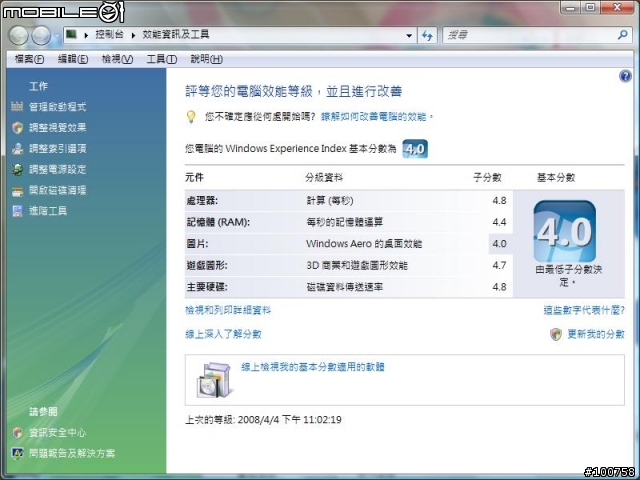 HP dv2800 MTV拉麵機測試分數報告