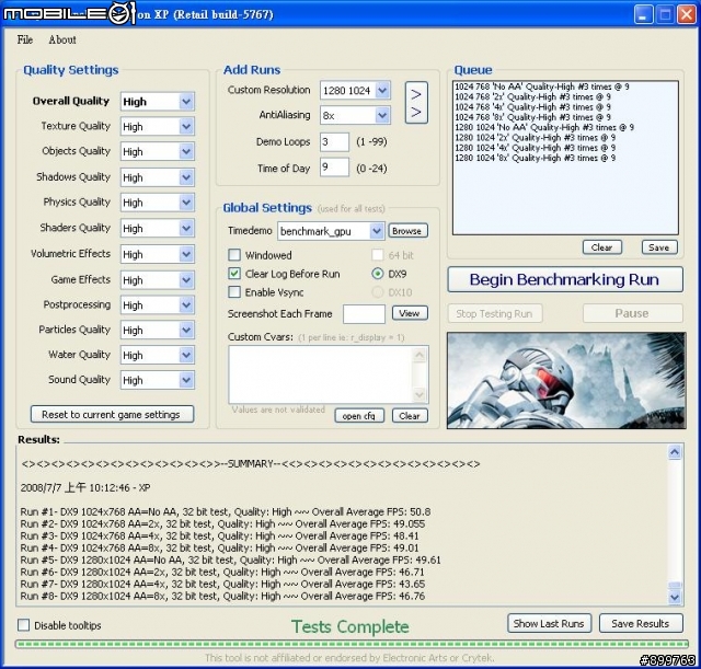 麗臺GTX 260 + CRYSIS 小測