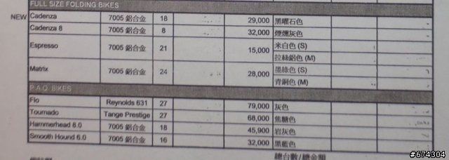 2009年DAHON車錄  價位 和顏色