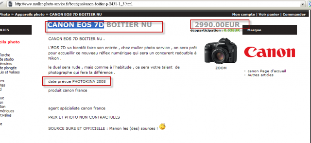 SONY A900  CANON EOS 7D 歐洲售價出來了  In stock on Sept. 30.