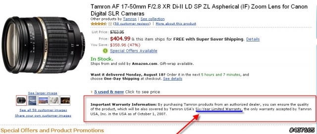 美國的Tamron 鏡頭保固六年？