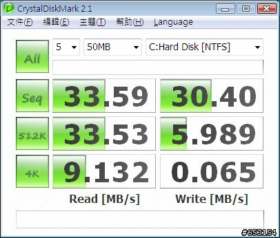 [測試] EEE PC 1000 40G SSD with VISTA 硬碟速度