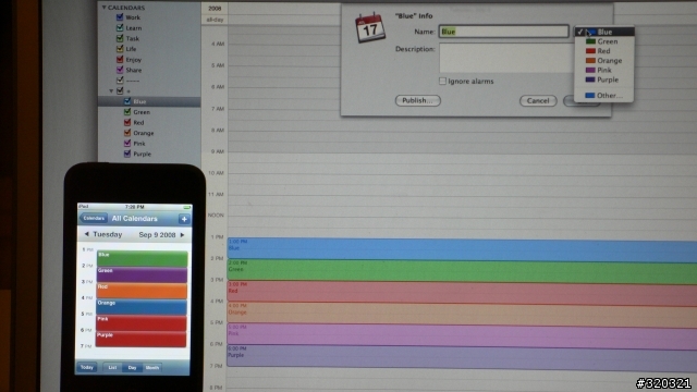 iCal calendar 同步到 iPod Touch 後顏色都跑掉了