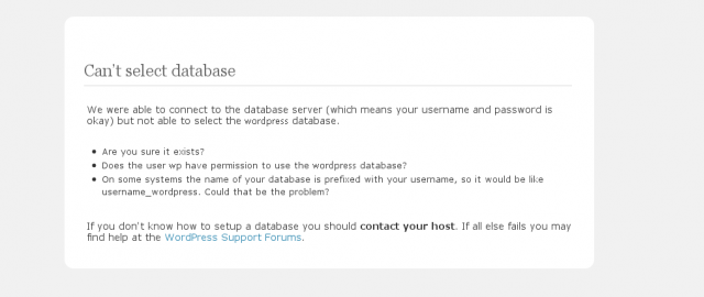 有關WordPress的問題 "can't select database"