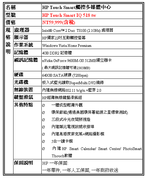 [開箱介紹]HP TouchSmart 2代 IQ518 更新測試圖
