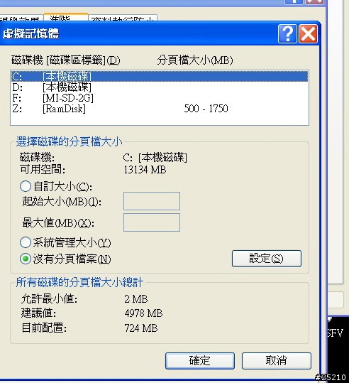 [詢問]電腦使用虛擬硬碟Gavotte RamDisk後，分頁檔出現的怪現象，此時IE7開了約12個分頁。