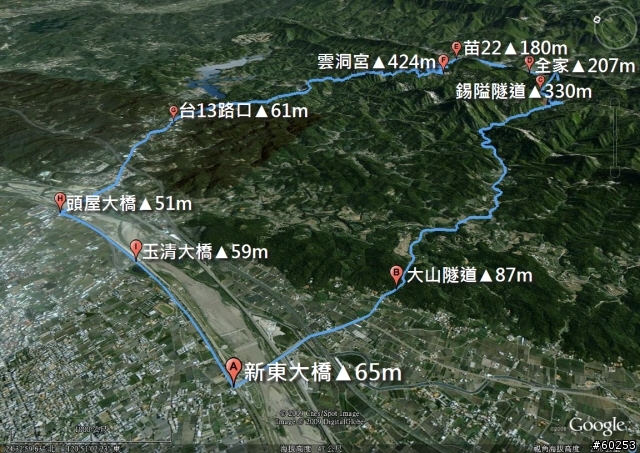 苗栗市 苗26→錫隘隧道→獅潭→苗22→雲洞宮→頭屋→苗栗