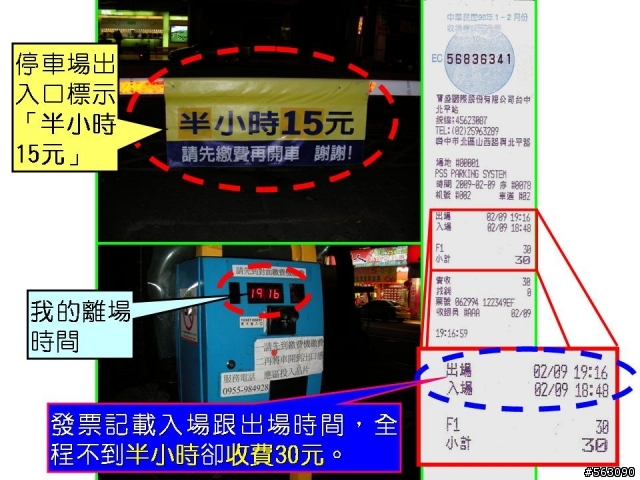 台中市北平路與山西路停車場收費有問題