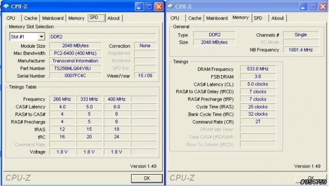 正創見DDR2 800 2G 半高版CL值問題