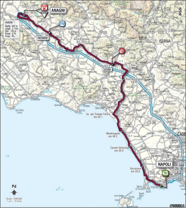 環義大賽第20站－從Napoli 到 Anagni，全長203公里