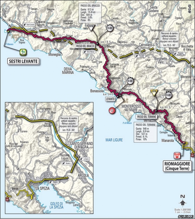 環義大賽第十二站－從Sestri Levante到Riomaggiore Crono，全程60.6公里