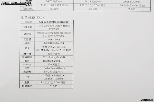 [快訊]宏碁Aspire Timeline筆電搭Intel ULV處理器24900元起