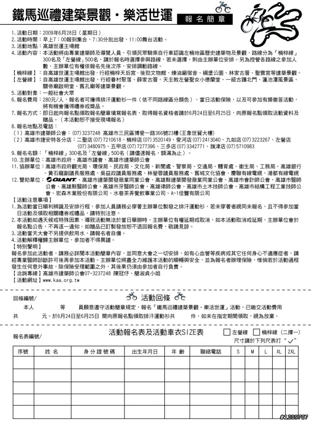 6月28日鐵馬建築景觀巡禮樂活世運 ,高市 建築師公會建築師 親自講解 ,快快報名    