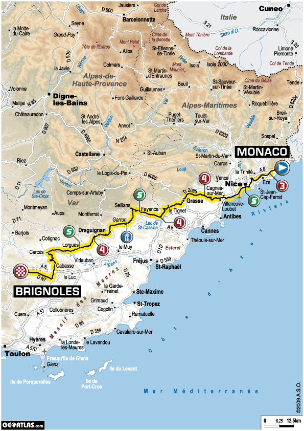 2009環法大賽第二站：Monaco to Brignoles，全長187公里