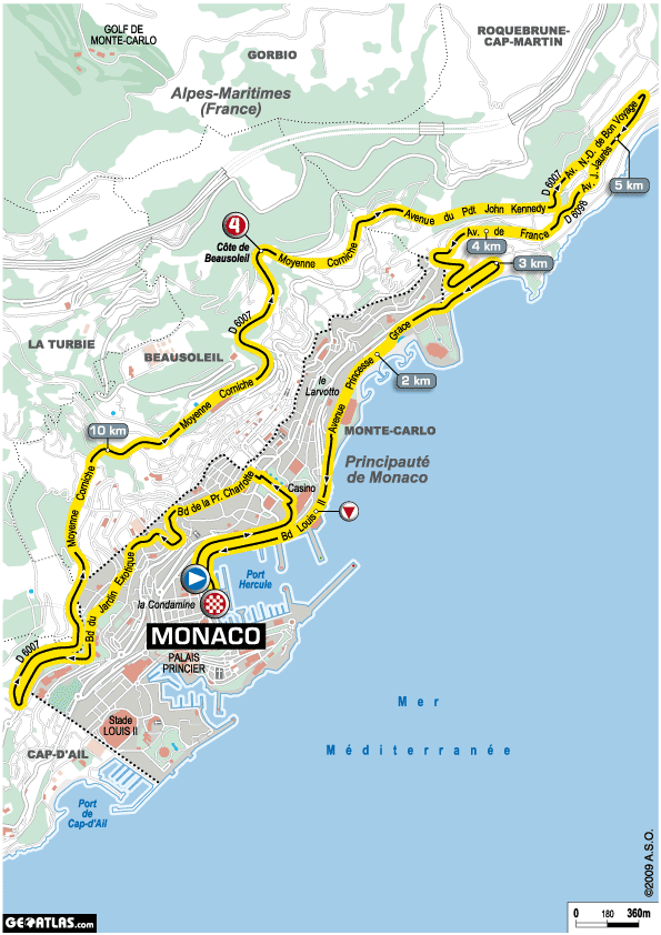 2009環法大賽第一站：Monaco to Monaco，全長15.5公里