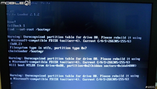 [求助]在MacBook的Boot camp上安裝VISTA後出現磁區表無法辨識的問題