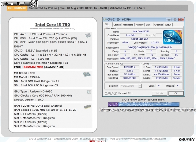 ECS P55H-A + i5 750 上到 4.26GHz
