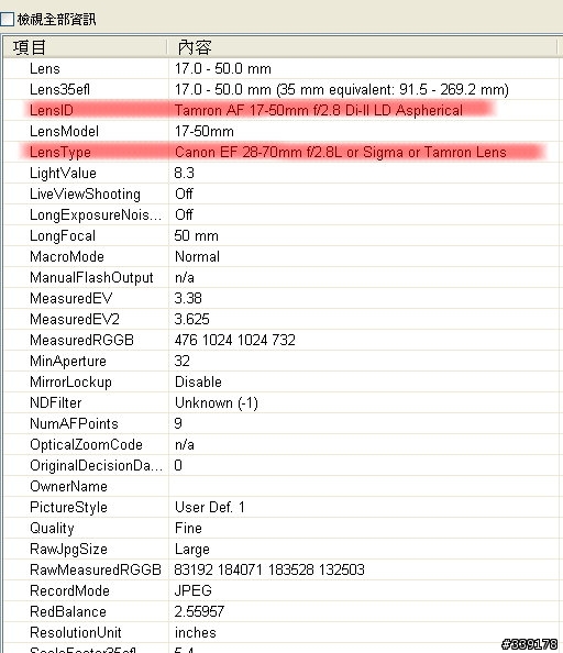請教一下關於 KUSO Exif Viewer 如何查看鏡頭資訊?