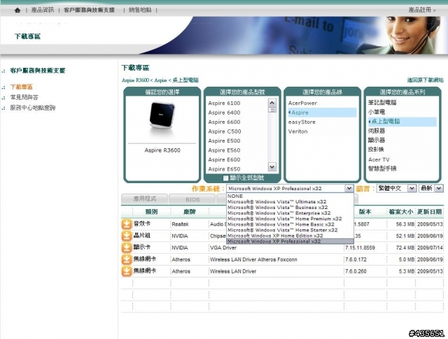 ACER官網終於出了 Aspire R3600 的windows xp 驅動程式