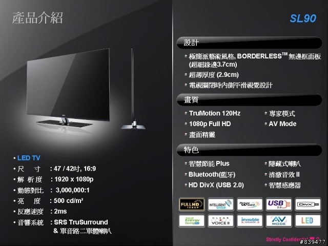 【全球最薄的 LCD!?】LG 42SL80YD 近期登場